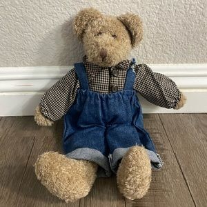 Vintage Teddy Bear with Plaid + Overalls